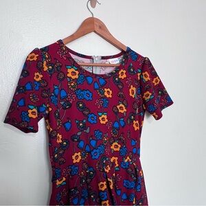 LulaRoe Women's Fit & Flare Dress Multicolor M Floral Pockets Short Sleeve Zip